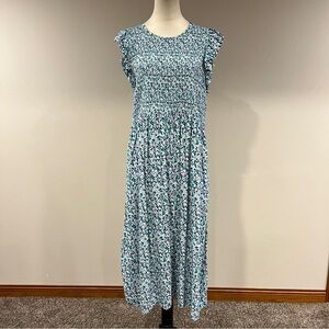 A New Day Floral Smocked Midi Dress in Teal and White size extra large